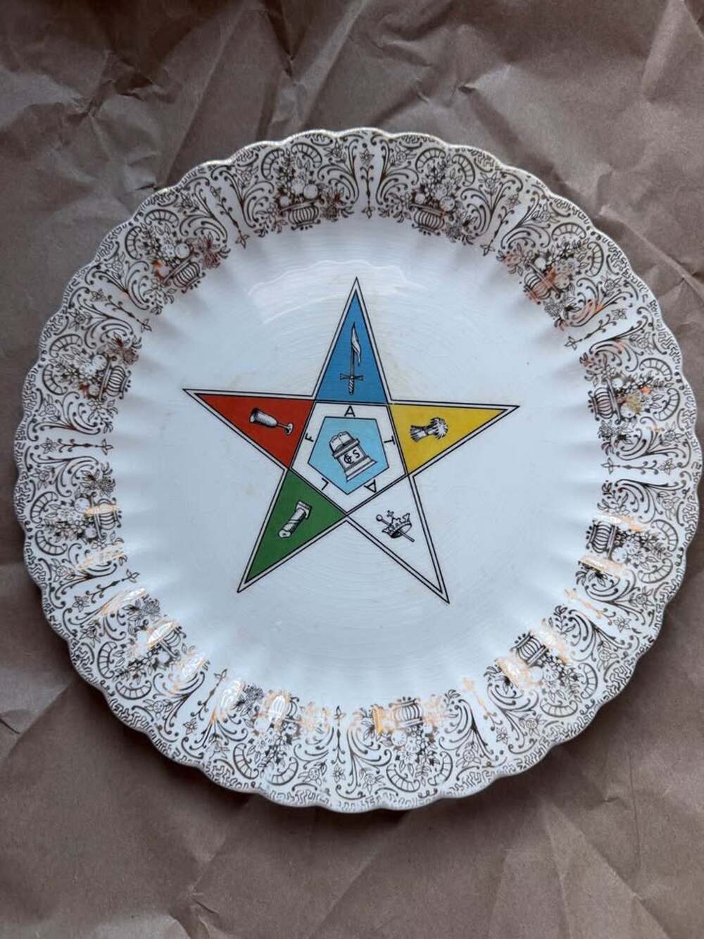 Vintage Order of the Eastern Star Decorative Plate Gold Gilt Border